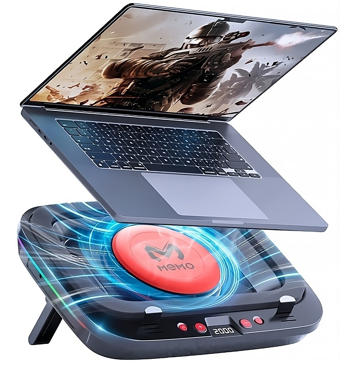 Laptop Cooling Pad - แผ่นรองระบายความร้อนโน้ตบุ๊ก Memo พร้อมจอ LED, ระบบระบายความร้อนทรงพลัง 30W,